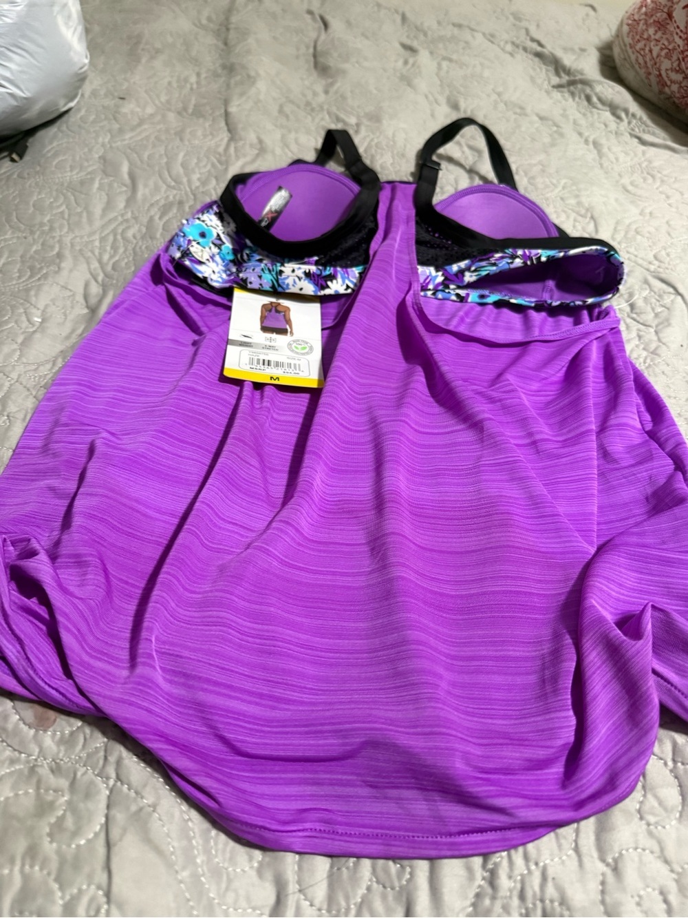 ZeroXposur Purple Active Tie-Side Cami with Floral Trim - Picture 6 of 8